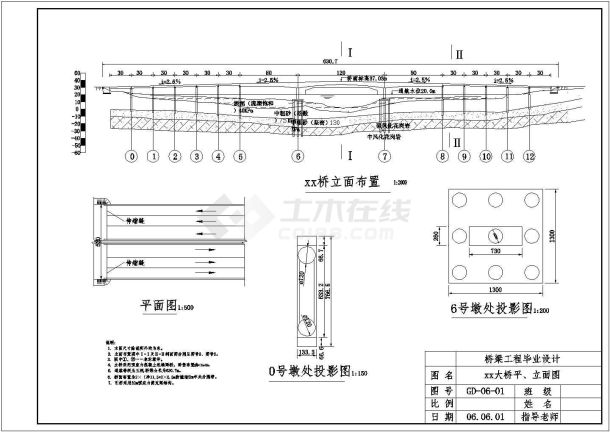 桥梁长630m双向6车道三跨预应力混凝土变截面连续梁建筑设计CAD图纸-图二