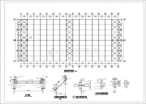 【最新】某大型双跨钢结构库房设计方案CAD图纸-图一