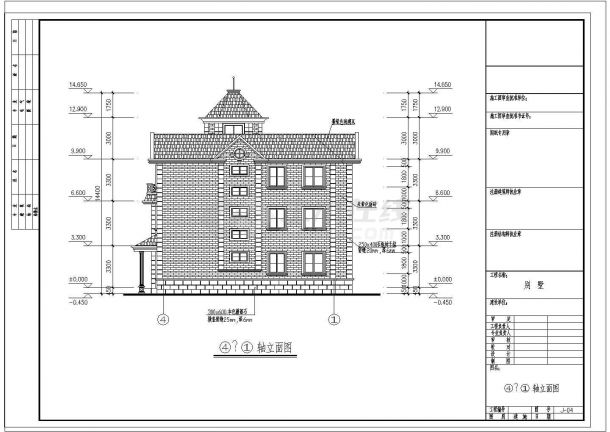 外观造型高低错落三层独栋别墅建筑设计施工图-图二