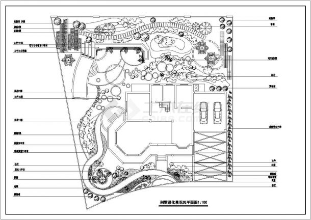某别墅庭院设计植物完整设计施工详细方案CAD图纸-图二
