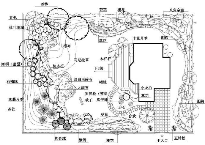 某小型小庭院园林设计施工详细方案平面CAD图纸_图1