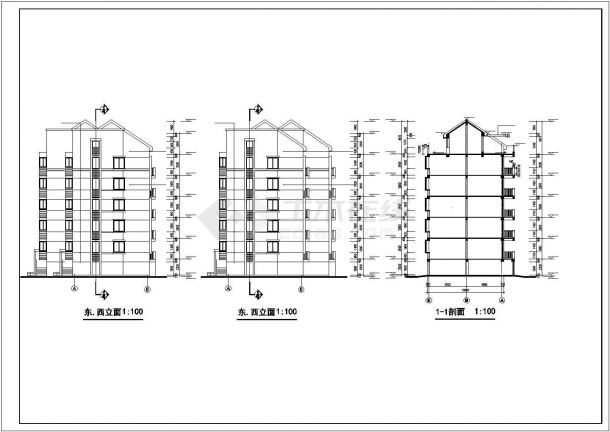 赣州市某小区4600平米6层砖混结构住宅楼平立剖面设计CAD图纸-图一