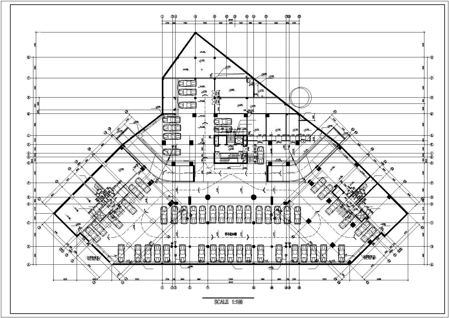 1.2万平米五层框架结构购物商场平面设计CAD图纸（含地下1层）