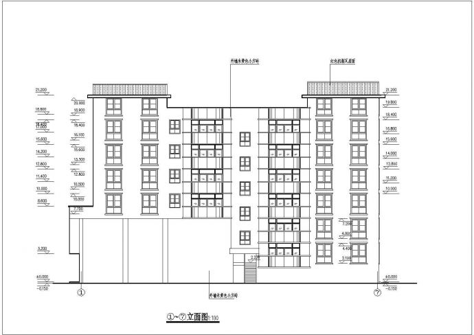 2100平米6层框混结构商住楼平立剖面设计CAD图纸（1-2层半商用）_图1