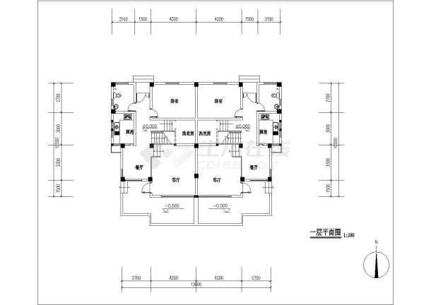 两户双联式别墅建筑设计施工图-图一