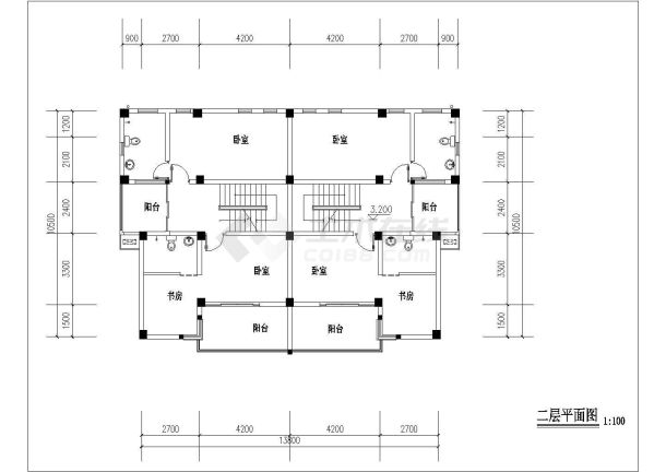 两户双联式别墅建筑设计施工图-图二