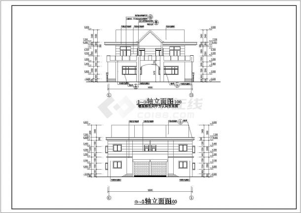 某双拼式别墅建筑设计cad图-图二