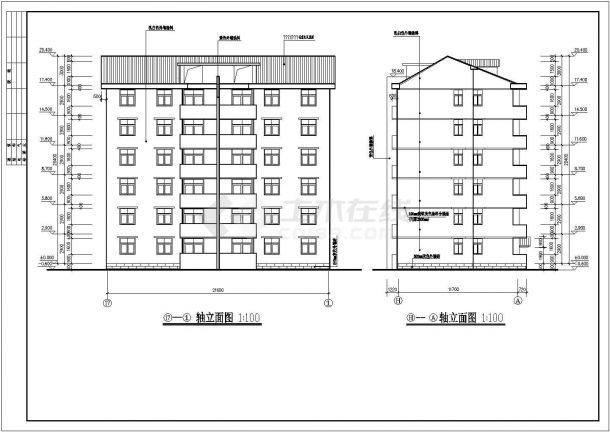 哈尔滨某居住区1500平米左右6层砖混结构住宅楼建筑设计CAD图纸-图二