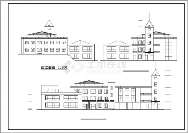 天津某商业街2100平米3层框混结构休闲会所平立剖面设计CAD图纸-图二