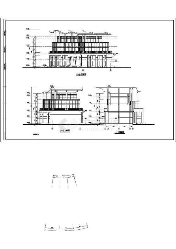 合肥市某商圈2200平米3层框混结构娱乐会所平立剖面设计CAD图纸-图一