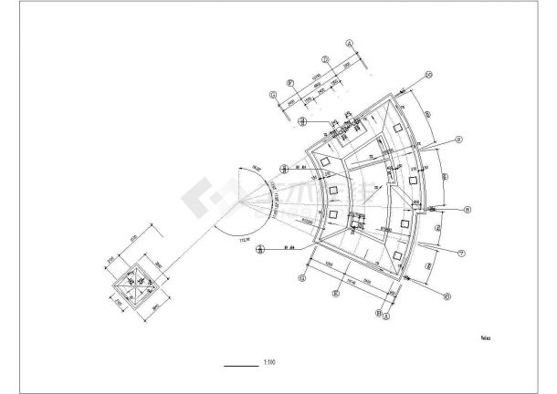 2300平米3层扇形框架结构休闲会所建筑设计CAD图纸（带夹层）-图一