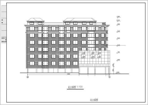 3500平米6层框混商住楼建筑设计CAD图纸（含阁楼和架空层/1-2层商用）-图一