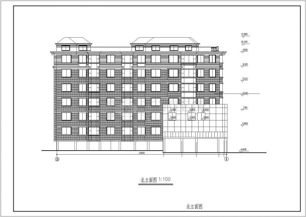 3500平米6层框混商住楼建筑设计CAD图纸（含阁楼和架空层/1-2层商用）-图二