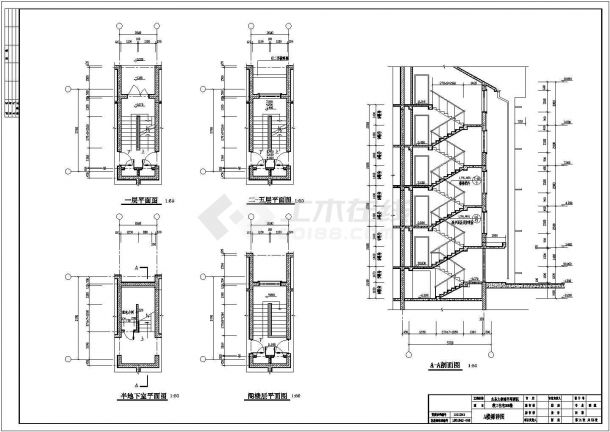 5900平米5层砖混结构组合住宅楼建筑设计CAD图纸（含半地下室和阁楼）-图二