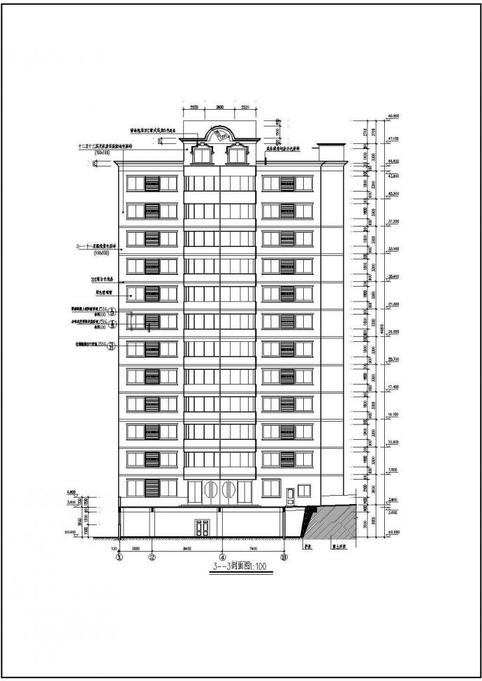 北京某商业街占地2300平米13层框架结构商务酒店全套建筑设计CAD图纸_图1