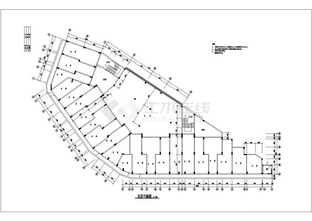 7500平米8层框架结构商住楼平立剖面设计CAD图纸（底层临街商铺）-图一