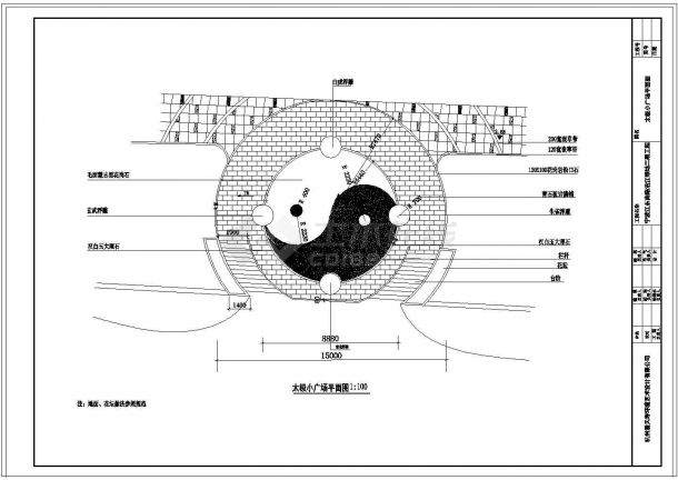 宁波江东南路沿江绿地公园全套施工图-太极广场平面.-图一