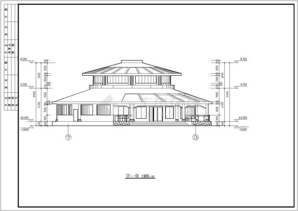 1100平米2层框混结构中式餐厅平立剖面设计CAD图纸-图一