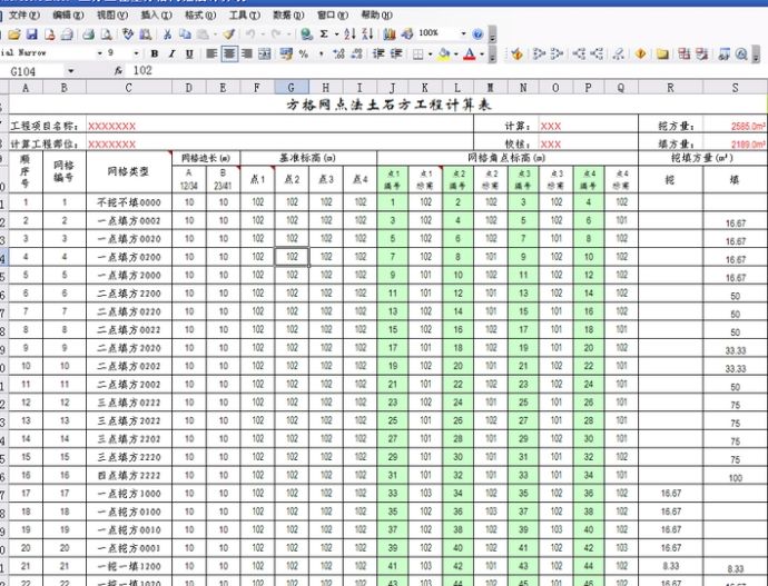 方格网法土方工程量计算表_图1