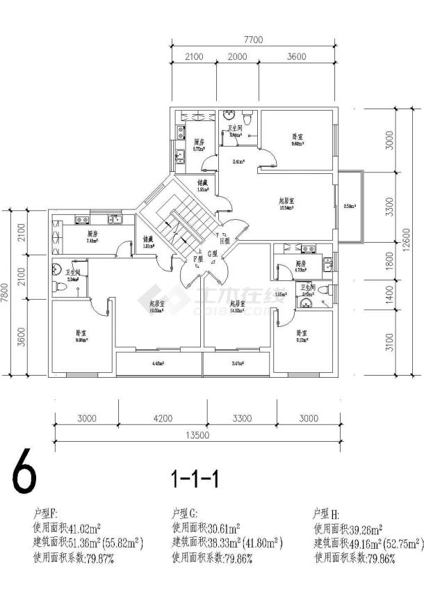 138平方米多层转角一梯三户住宅户型设计cad图（含效果图）-图一