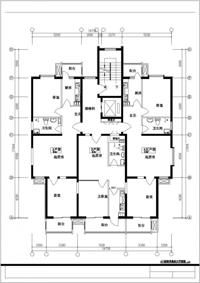 179平方米小高层带电梯一梯三户住宅户型设计cad图(含效果图)_图1