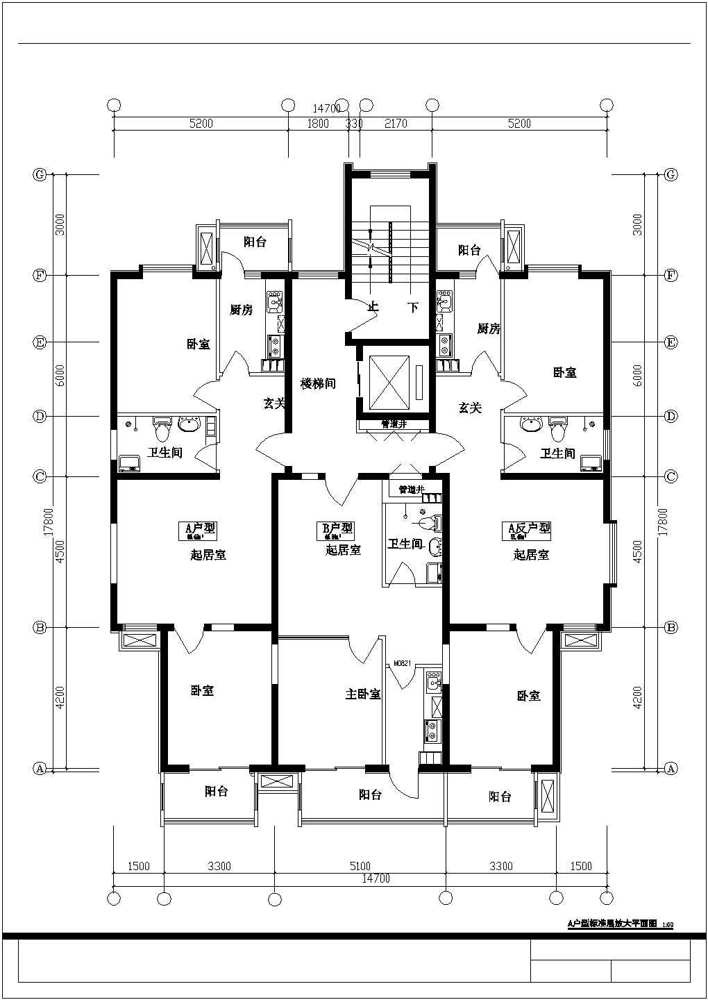179平方米小高层带电梯一梯三户住宅户型设计cad图(含效果图)