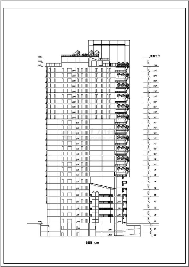 2.1万平米29层剪力墙酒店办公楼一体楼平立剖面设计CAD图纸（含地下2层）-图二
