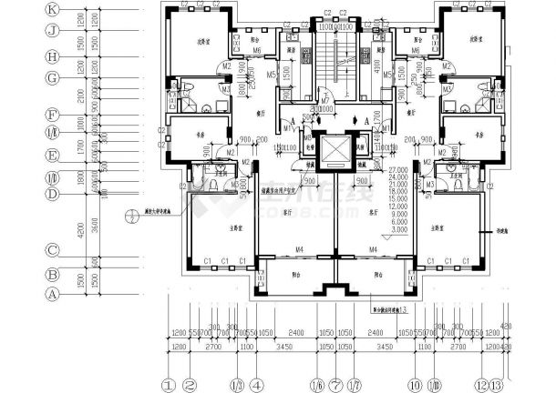 140平方米小高层一梯两户住宅户型设计cad图(含效果图)-图一