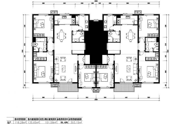 303平方米高层一梯两户住宅户型设计cad图(含效果图)_图1