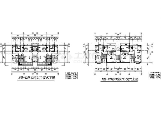 234平方米十二层一梯两户住宅户型设计cad图(含效果图)-图一