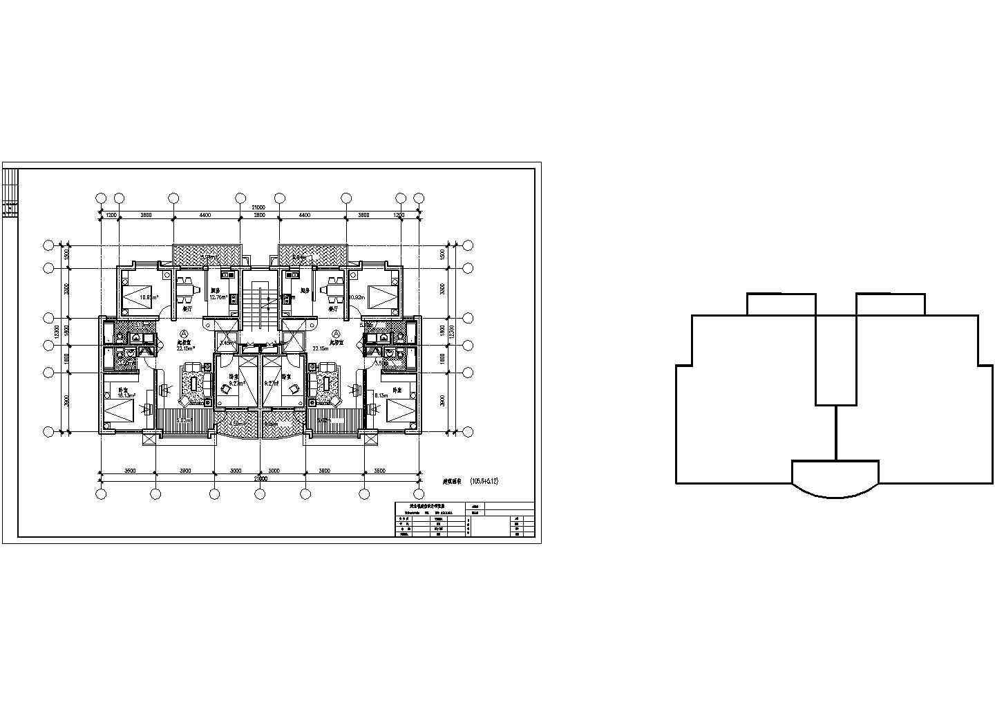 106平方米小高层一梯两户住宅户型设计cad图（含效果图）