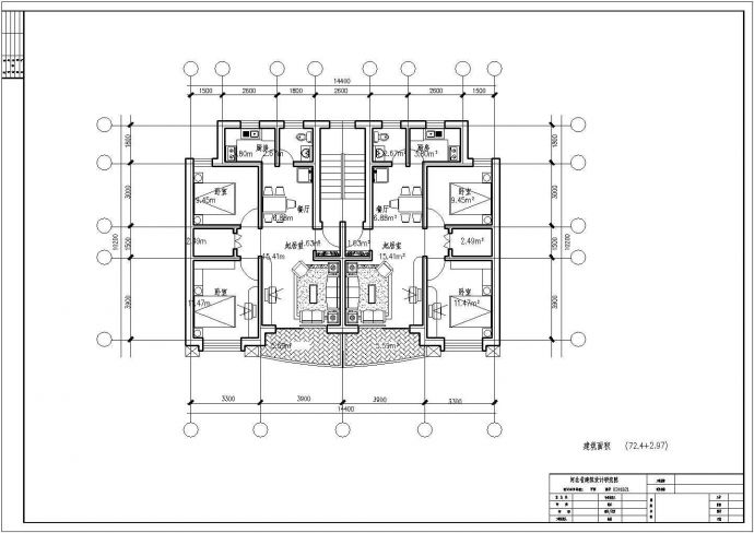 75平方米小高层一梯两户住宅户型设计cad图(含效果图)_图1