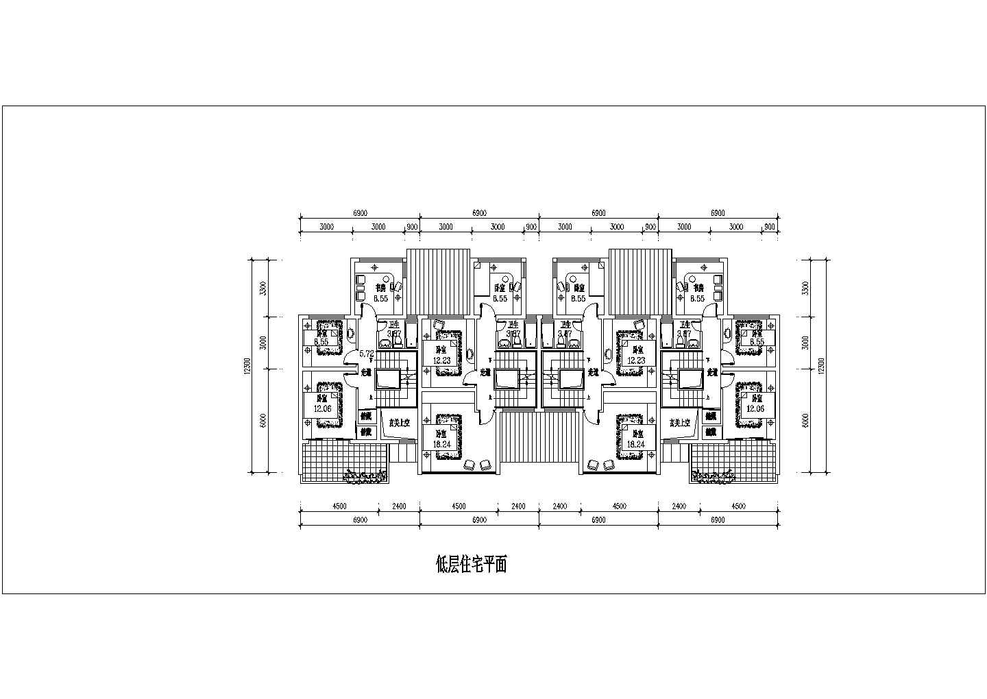 某地排式住宅建筑方案设计cad图（共3张）