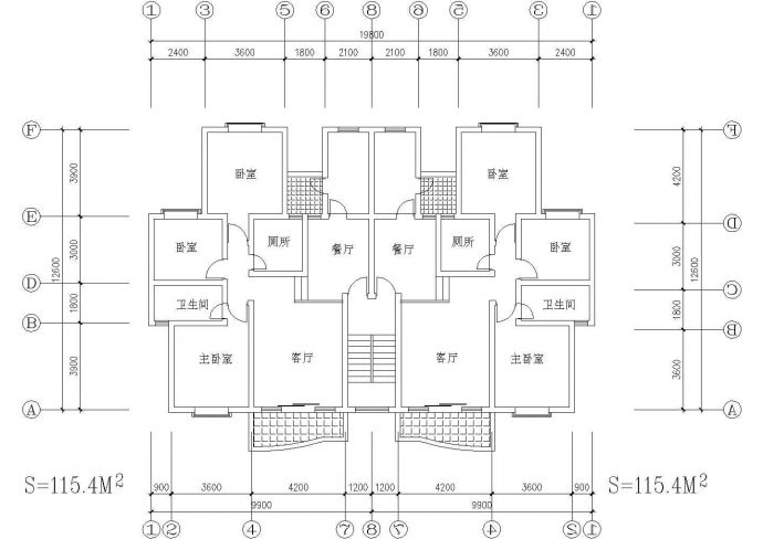 130平方米多层一梯两户住宅户型设计cad图（含效果图）_图1