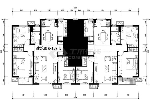 219平方米小高层一梯两户住宅户型设计cad图(含效果图)-图二