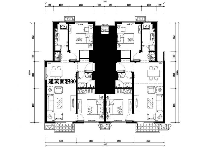 160平方米高层一梯两户住宅户型设计cad图(含效果图)_图1