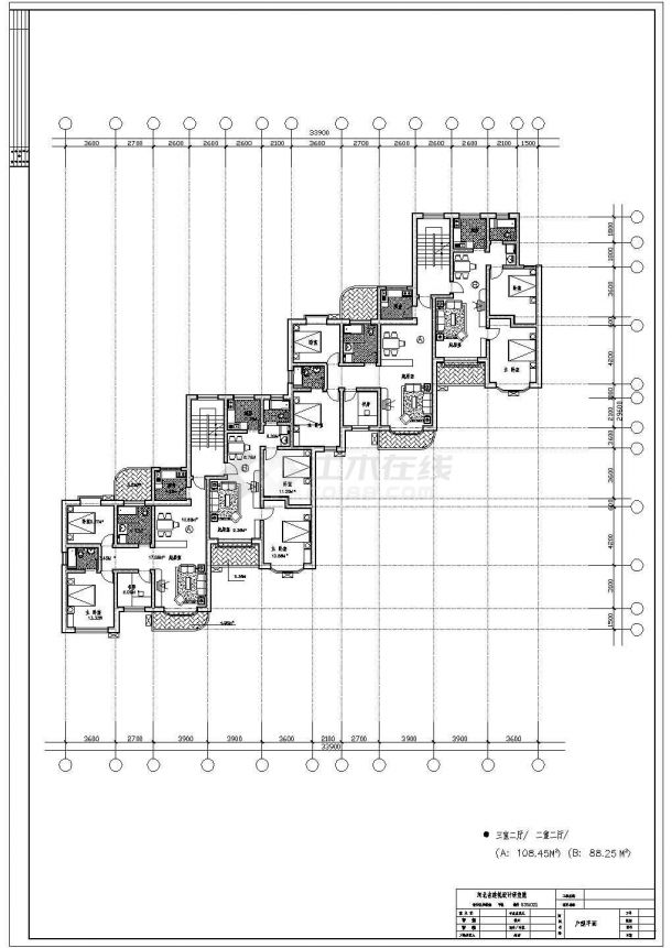 125平方米小高层两梯四户户型设计cad图(含效果图)-图二
