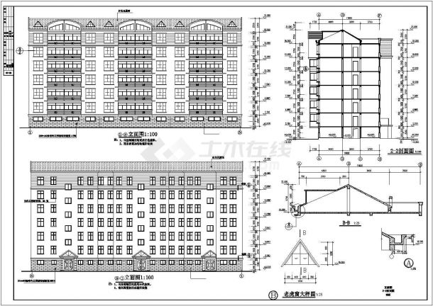 3700平米左右6层砖混结构住宅楼建筑设计CAD图纸（含阁楼和半地下室）-图一