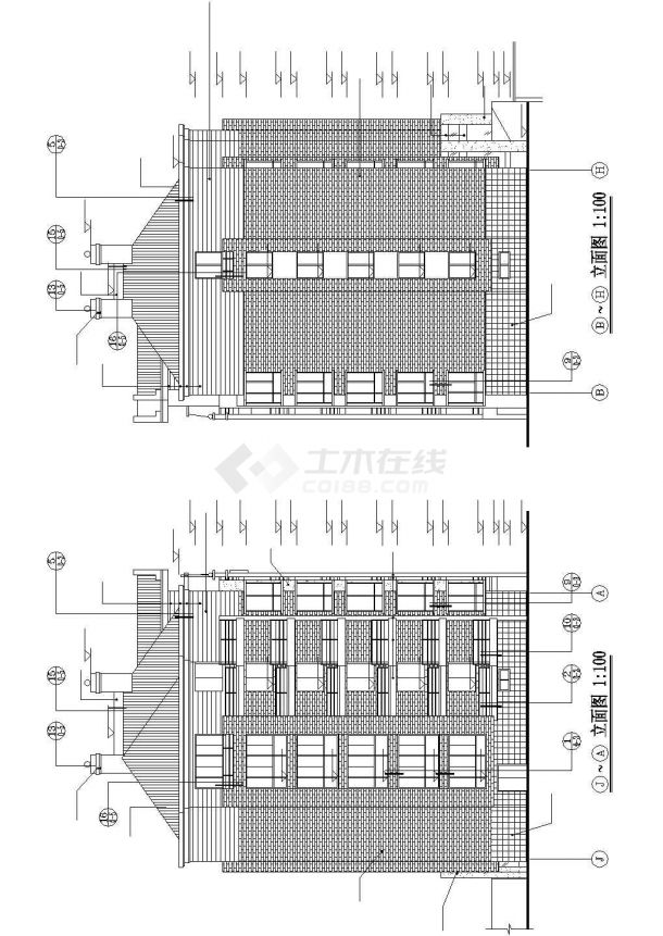 3500平米6层砖混民居楼平立剖面设计CAD图纸（含车库和阁楼/3套方案）-图二