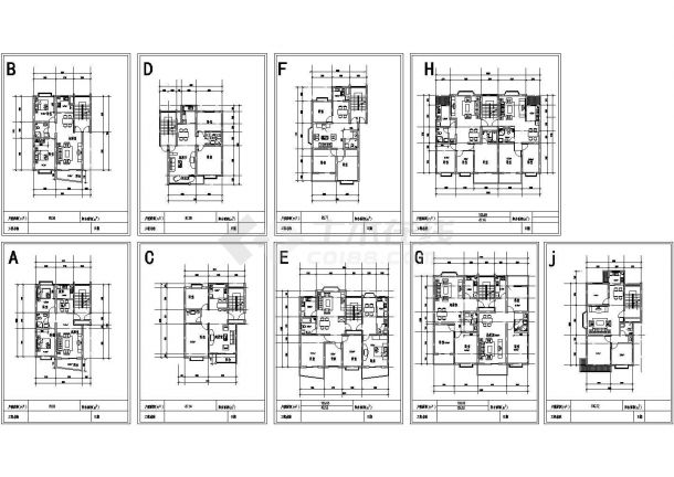 小区住宅经典套房九个方案设计cad图，共九张-图二