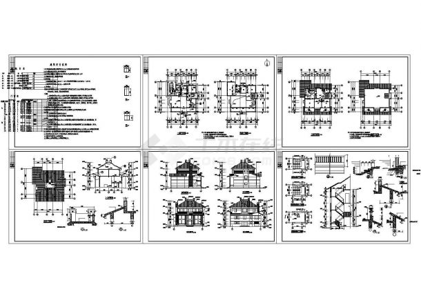 某花园洋房别墅（二层带阁楼，框架结构）设计cad全套建筑施工图（含设计说明）-图二