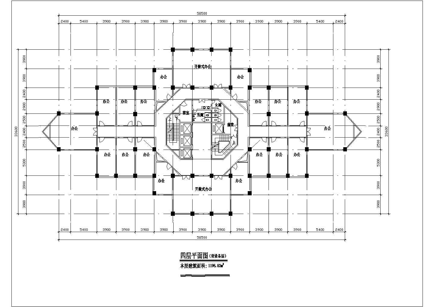 1.9万平米25层框混结构星级商务酒店平面设计CAD图纸（含机房层）