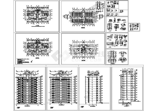 11层1楼梯1电梯住宅楼设计建筑施工cad图，共十三张-图一