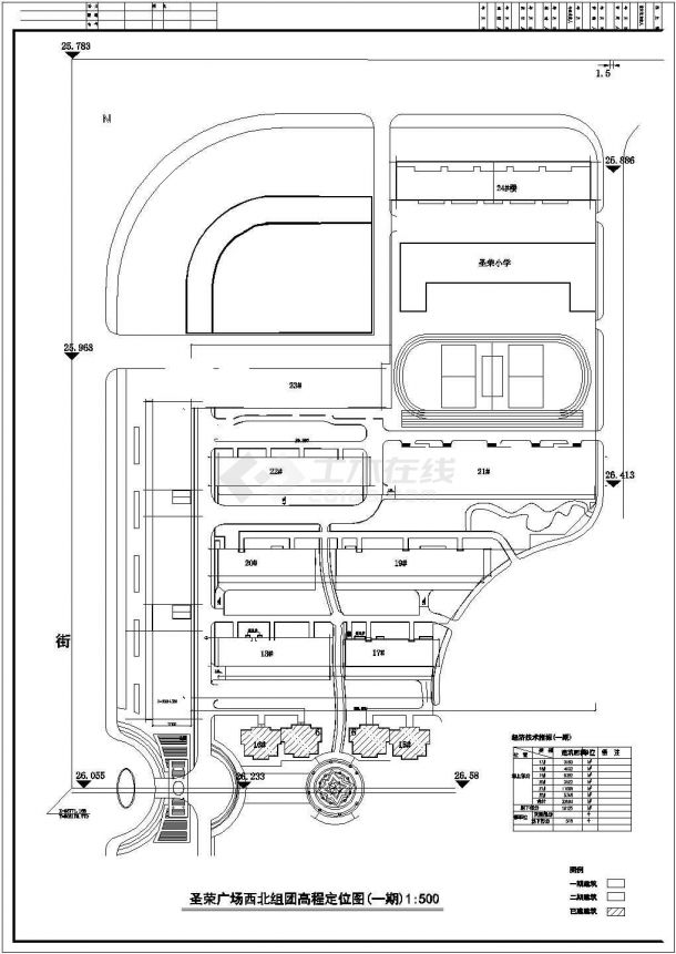 潍坊圣荣广场西北组团规划设计cad总平面施工图（含经济技术指标）-图一