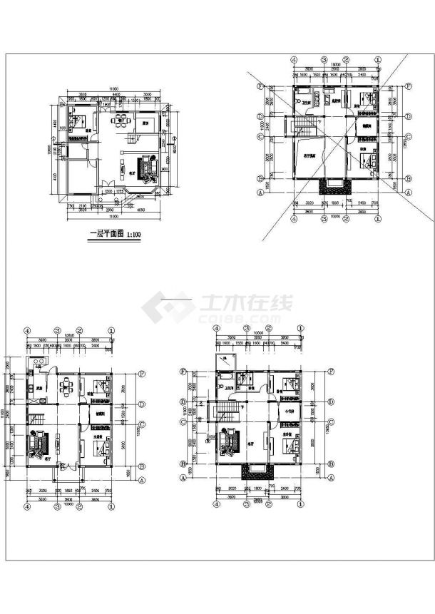 某地住宅去两层别墅建筑设计CAD方案图-图一