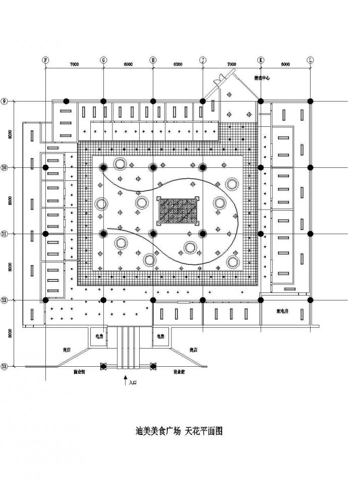 某美食广场天花照明CAD参考图_图1