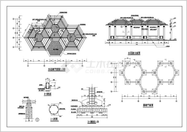 特色木质花架建筑设计施工详图-图一