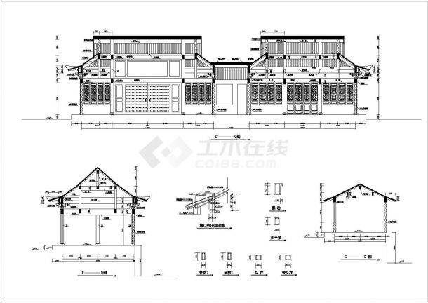 成都市某寺庙内部单层罗汉堂建筑设计CAD图纸-图二