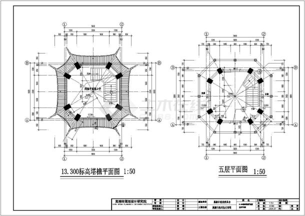 230平米6层框架结构仿古塔建筑设计CAD图纸-图二
