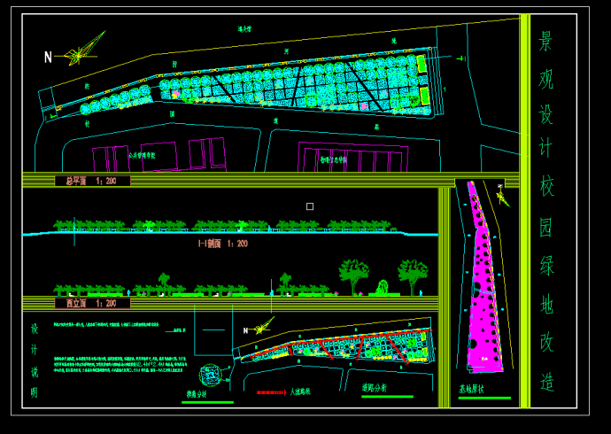 某中学校园绿地改造工程景观设计cad详细方案图（含设计说明）_图1